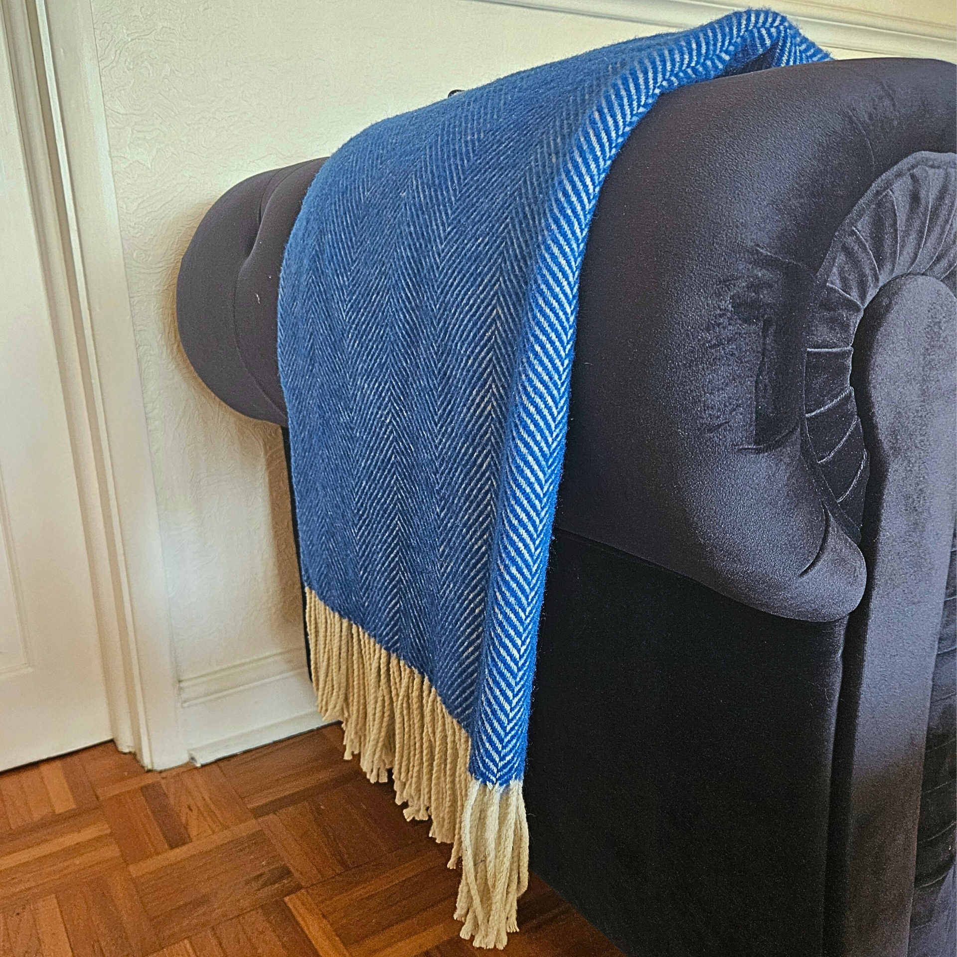 Cobalt Blue Herringbone Blanket