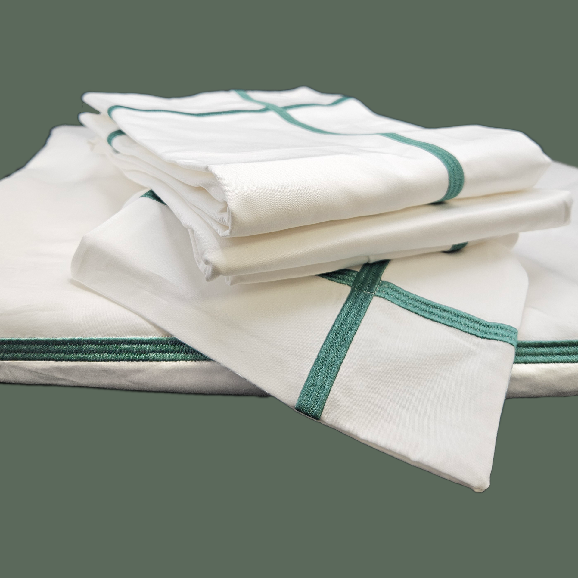Peacock Green Cross Border 400 Thread Count Bedlinen Set