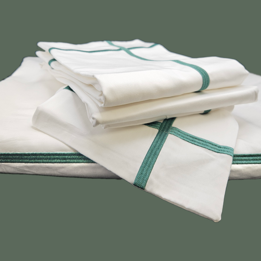 Peacock Green Cross Border 400 Thread Count Bedlinen Set